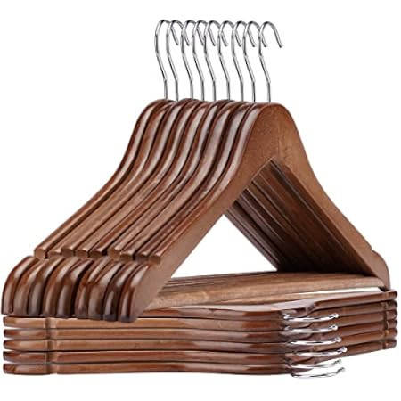 Nature Smile Wooden Suit Hangers 20 Pack Premium Solid Wood Coat Clothes Hangers with Non Slip Bar - | Amazon (US)