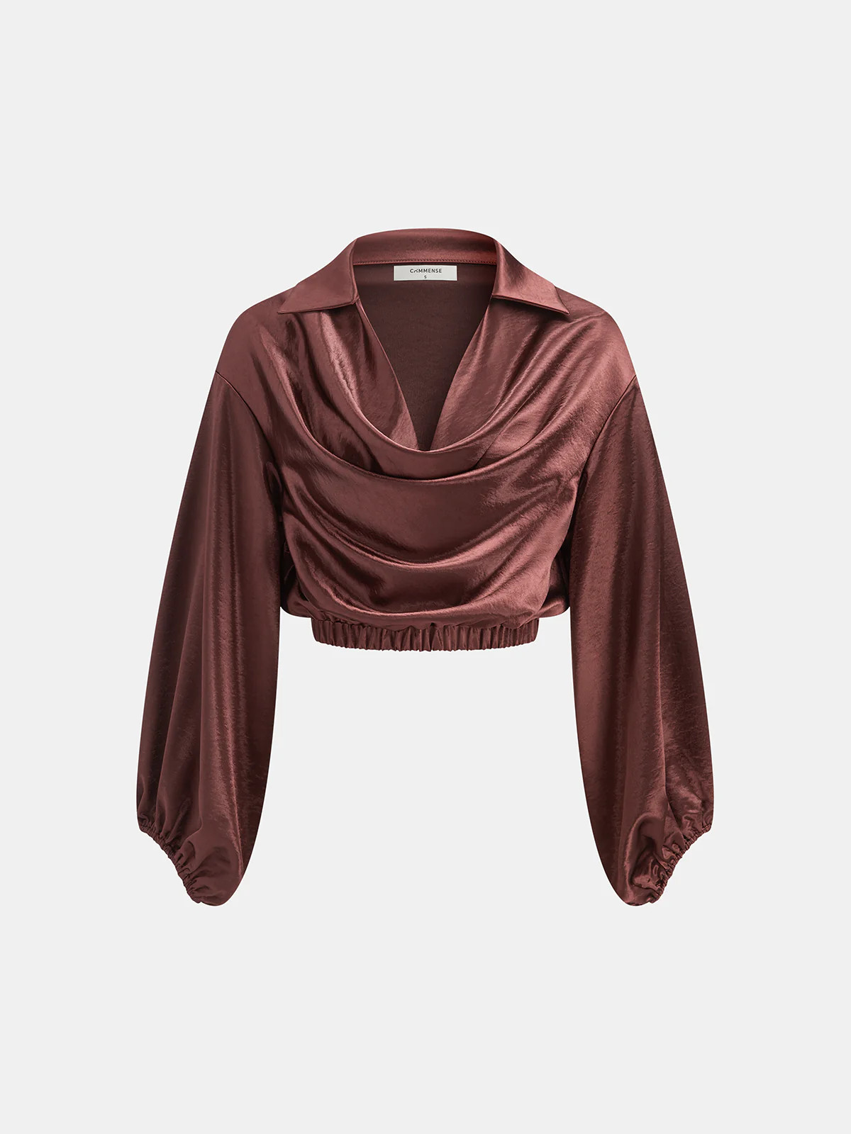 Satin Cowl Neck Cropped Cinched Blouse | Commense