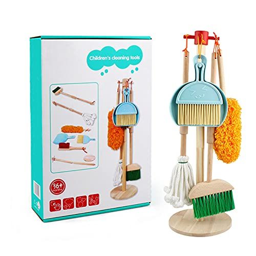 LOKUO Wooden Cleaning Toy Set 7Piece,Kid-Sized Detachable Cleaning Tool Toy Set,Broom,Mop,Duster,Dus | Amazon (US)