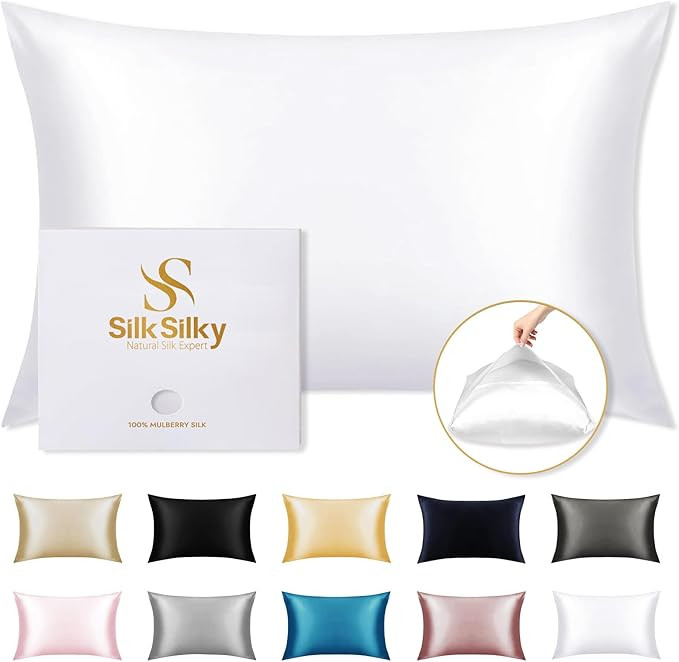 SilkSilky 100% Mulberry Silk Pillowcase - Pure 22 Momme High-Grade 6A Fibers for Hair & Skin, Env... | Amazon (US)