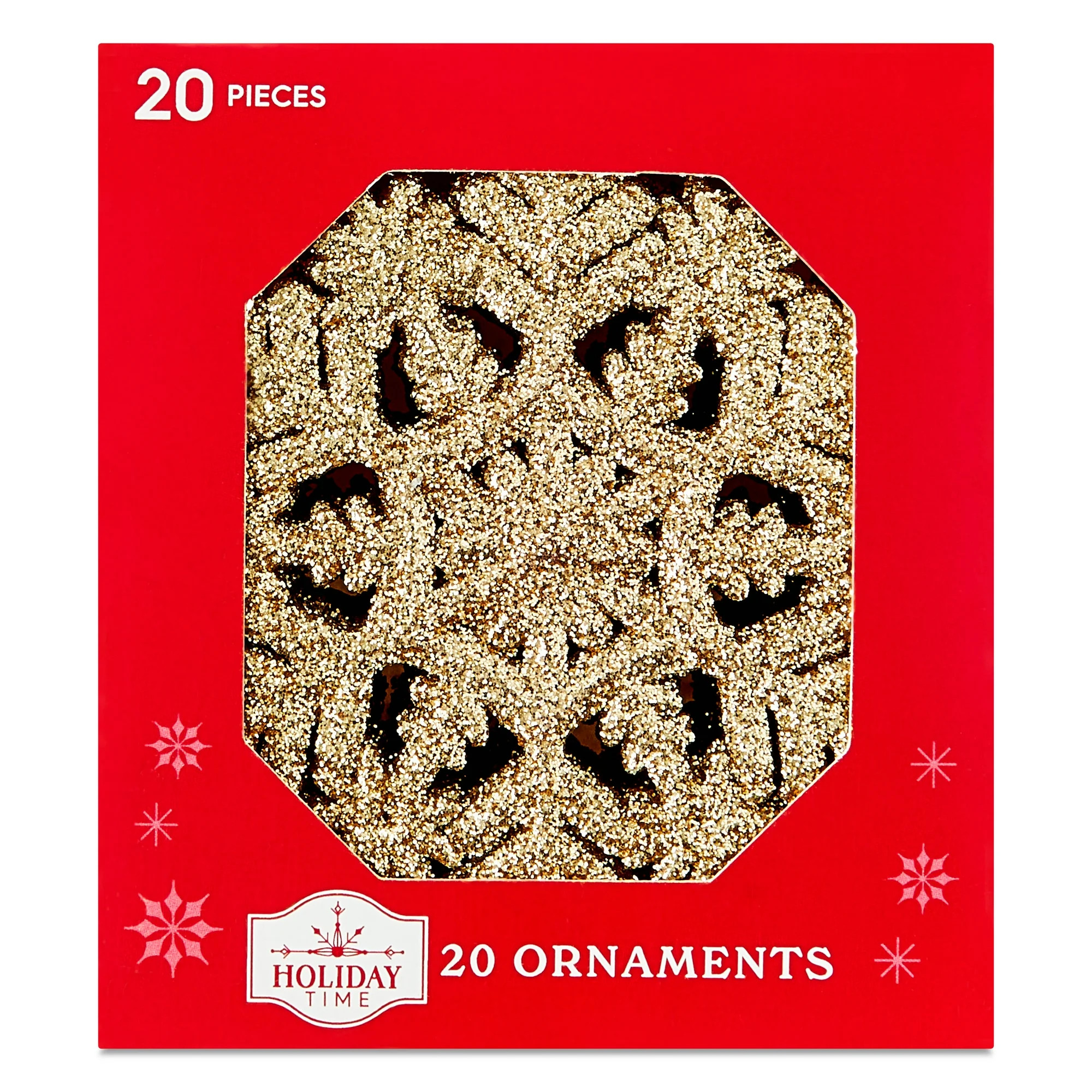 Gold Glitter Snowflake Christmas Ornaments, 3.9", 20 Count, by Holiday Time | Walmart (US)