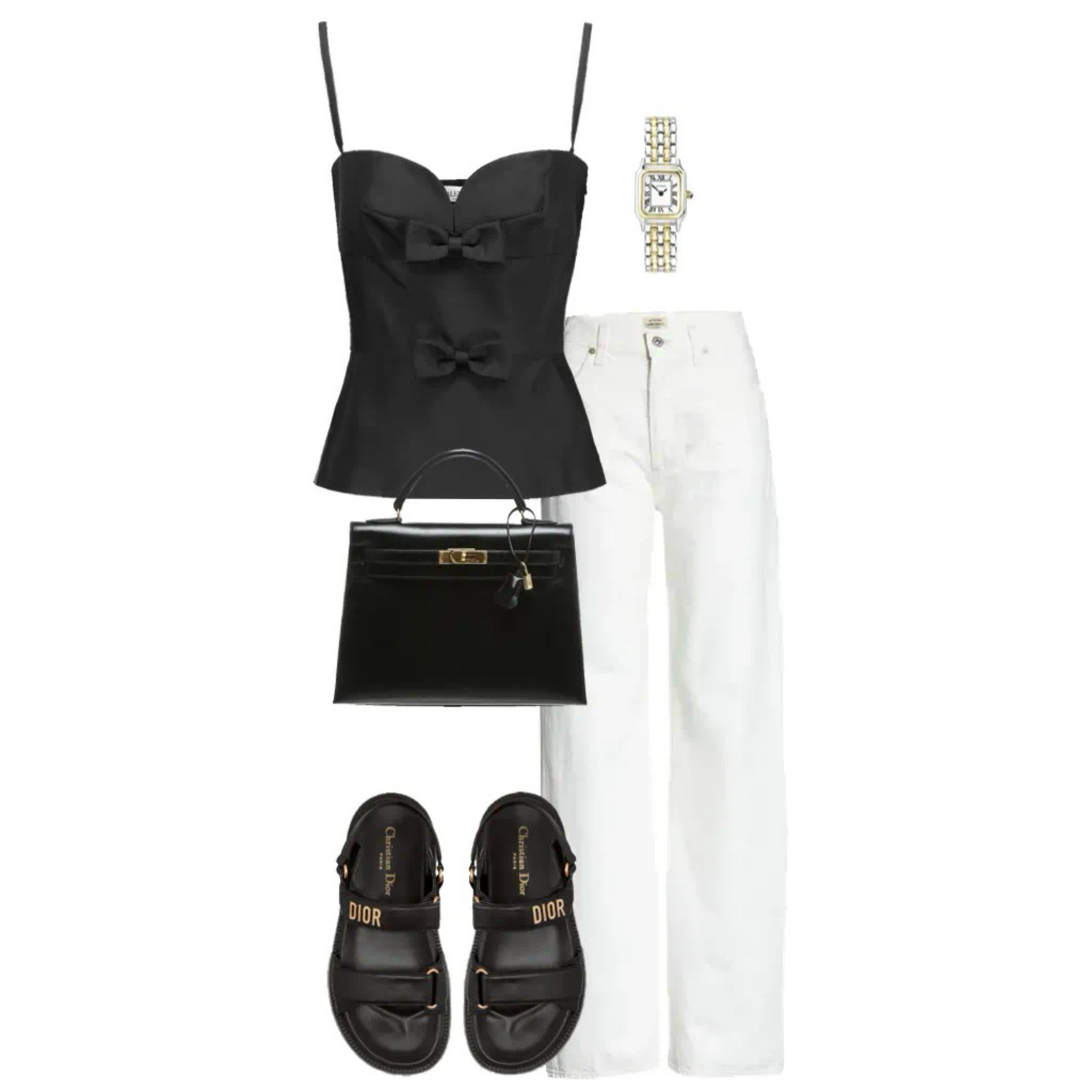 Spring casual 
Bow 
Trend 
Bow top 
Dior sandals 
White jeans 
Sekonda watch 
Dupe 

#LTKSeasonal #LTKSpringSale