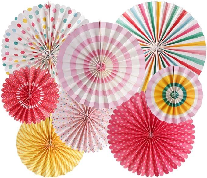 8pcs Hanging Paper Fans Party Set, Rainbow Round Pattern Paper Garlands Decoration for Birthday B... | Amazon (US)