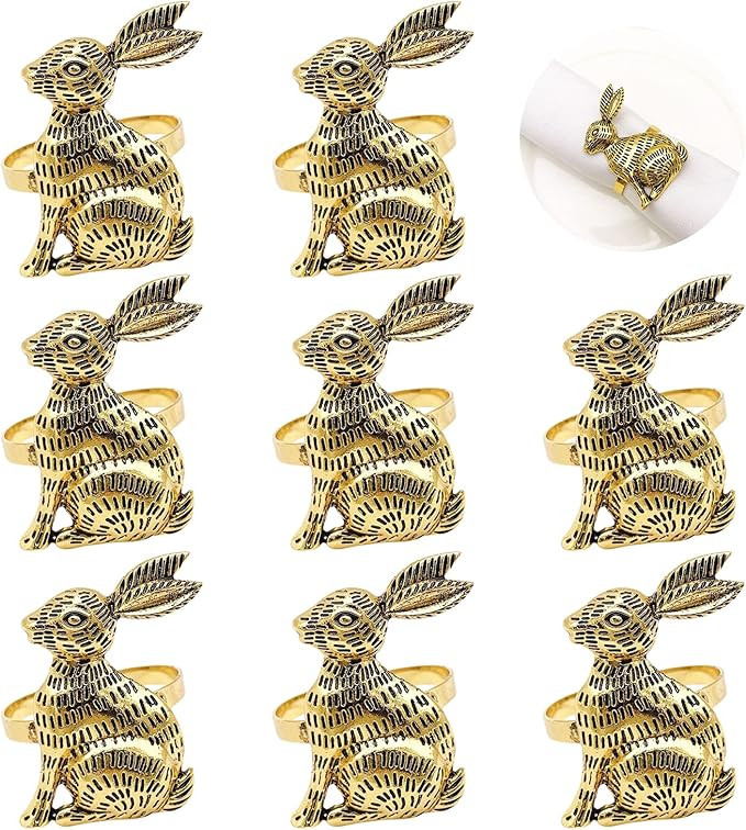 Cieovo 8 Pieces Easter Rabbit Napkin Rings Set Bunny Metal Napkin Rings Bulk Holders for Easter P... | Amazon (US)