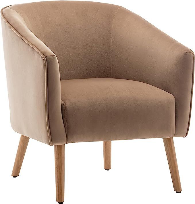 Wovenbyrd Mid-Century Modern Barrel Accent Chair with Tapered Legs, Light Brown Velvet | Amazon (US)