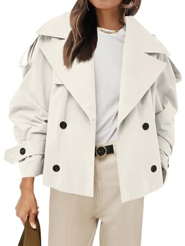 Tankaneo Womens Cropped Trench Double Breasted Short Jacket with Belt | Amazon (US)