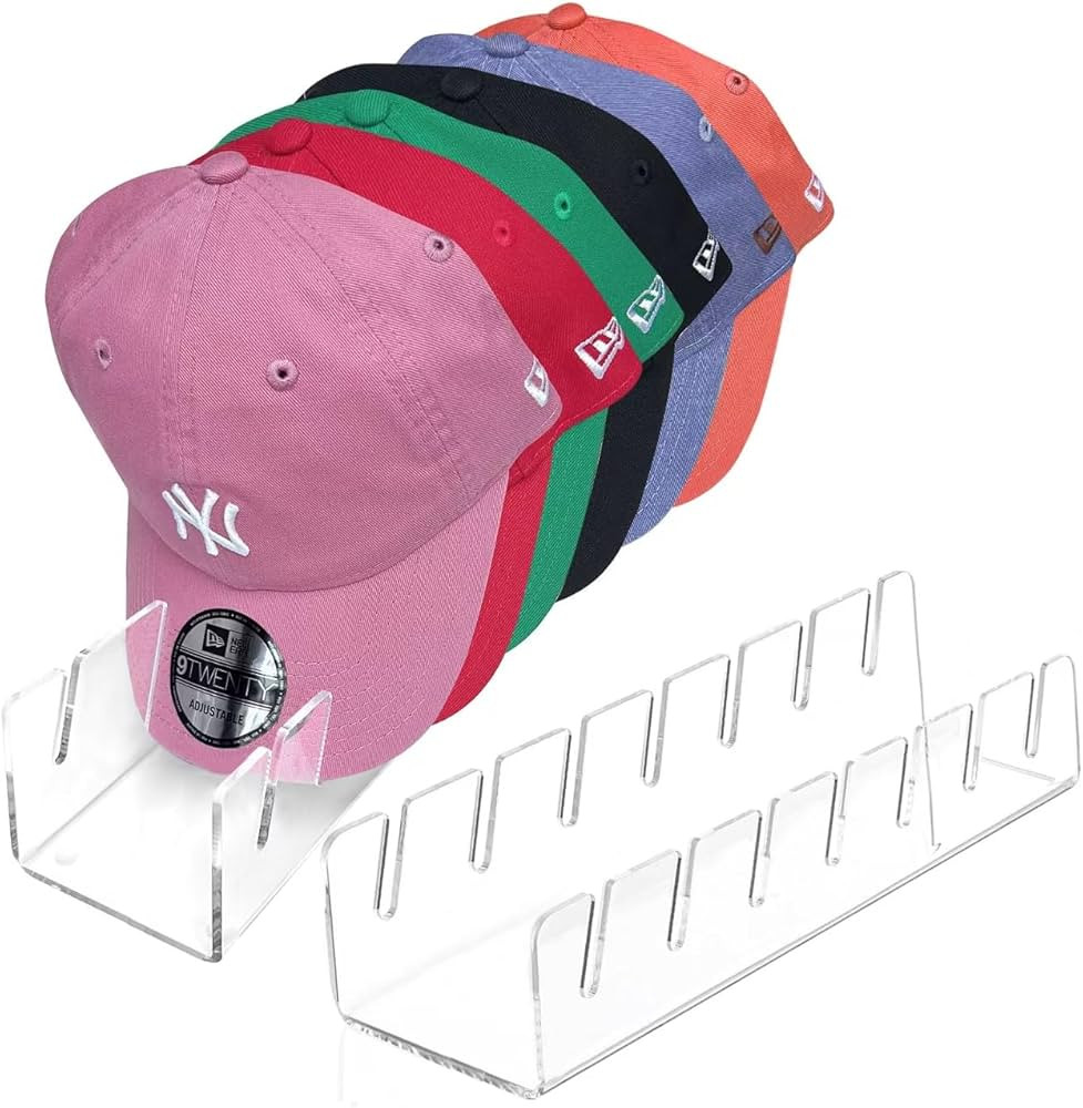 Hat Stand for Baseball Caps, 2 Pcs No Install Acrylic Hat Organizer for 14 Baseball Caps, Hat Rac... | Amazon (US)
