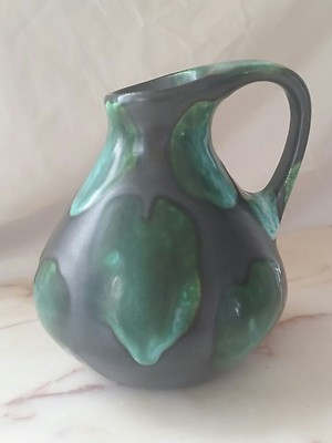 Canadian Pottery Pitcher Vase Charcoal Grey Base Green Glaze Design | eBay US