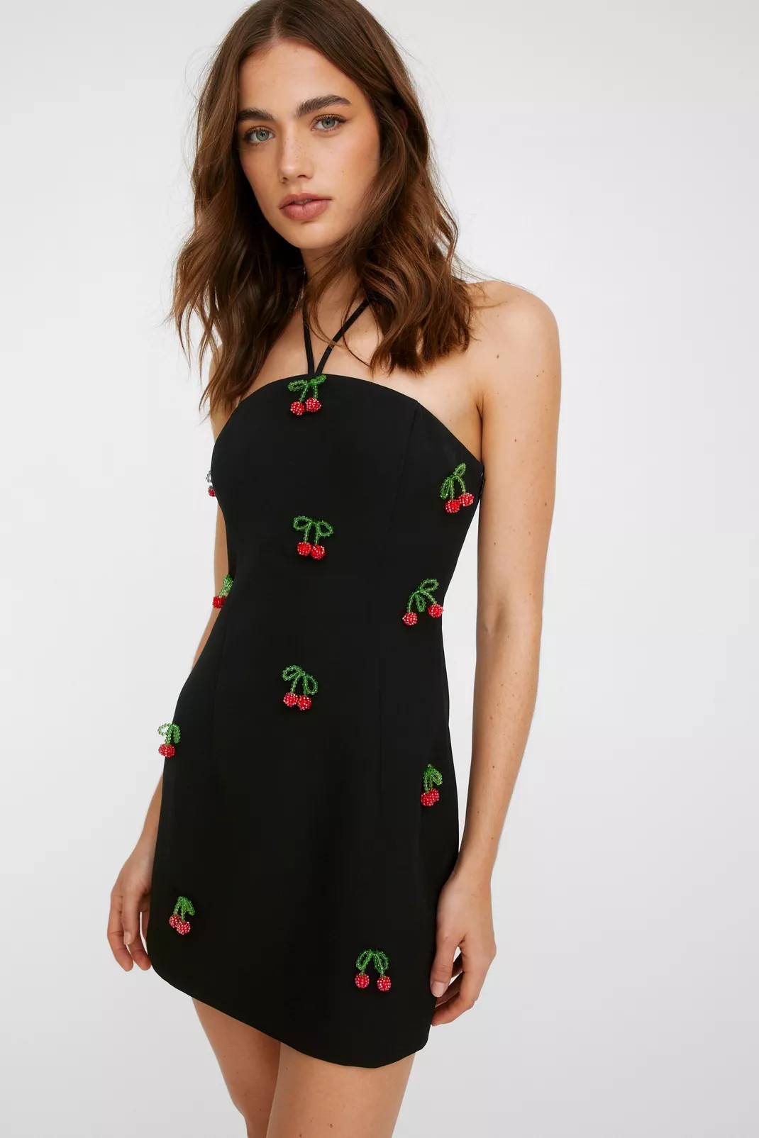 Premium Twill Embellished Cherry Mini Dress | Nasty Gal US