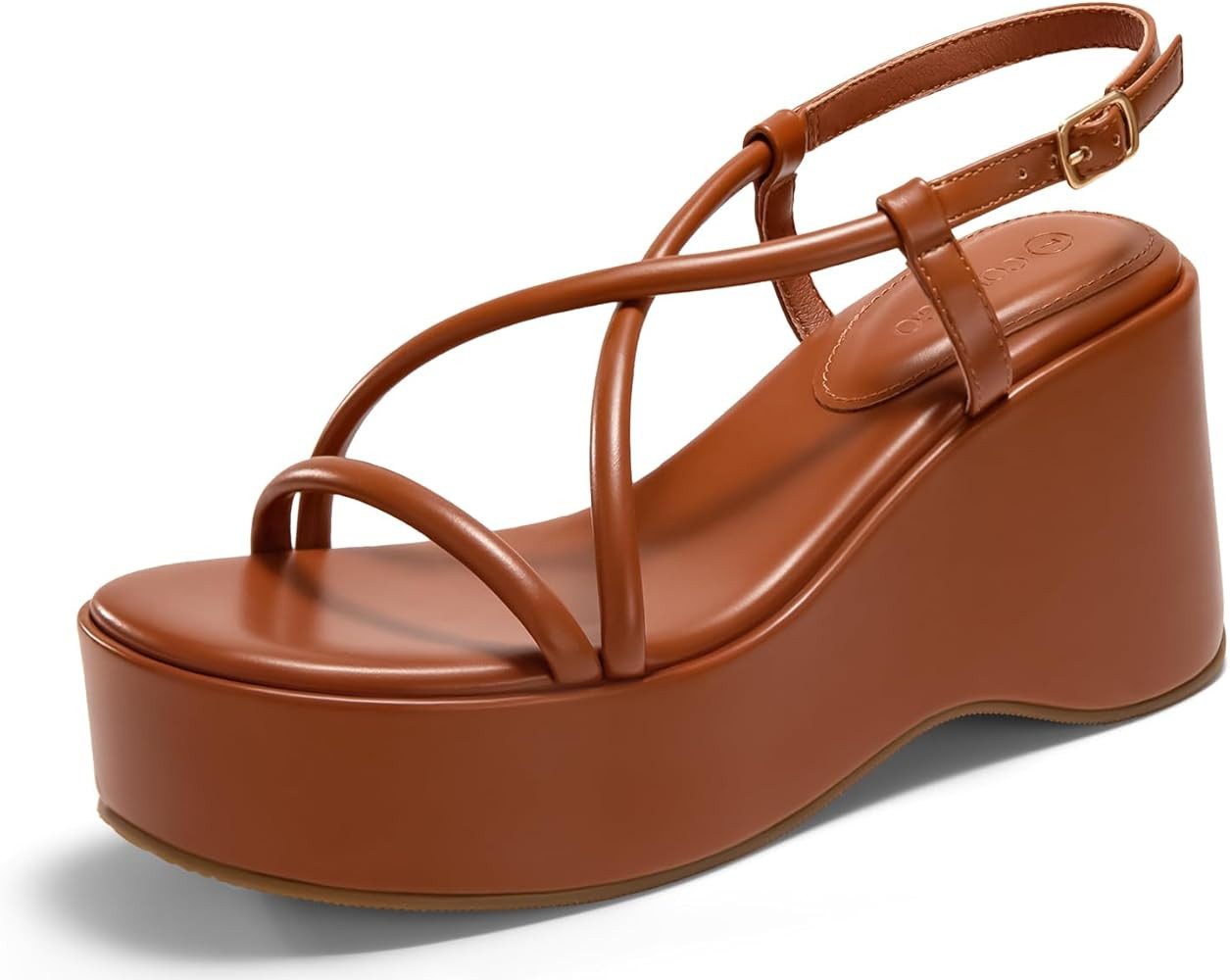 Coutgo Womens Platform Wedge Heels Sandals Slingback Open Toe Ankle Strap Summer Dress Shoes | Amazon (US)