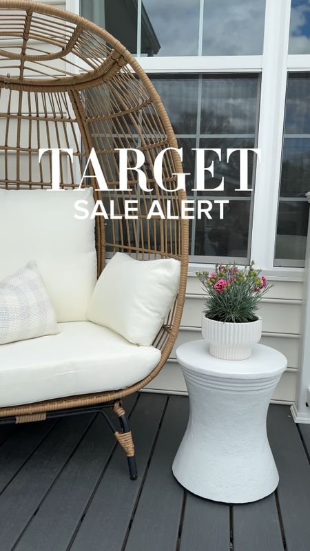 Target sale alert 30%off outdoor furniture, garden and accessories don’t miss this great deal! White Faux Stone Patio Accent Table - Threshold designed with Studio McGee, my favorite egg chair 440 lb capacity, outdoor pillows, Walmart planters 

#LTKSeasonal #LTKxTarget #LTKhome