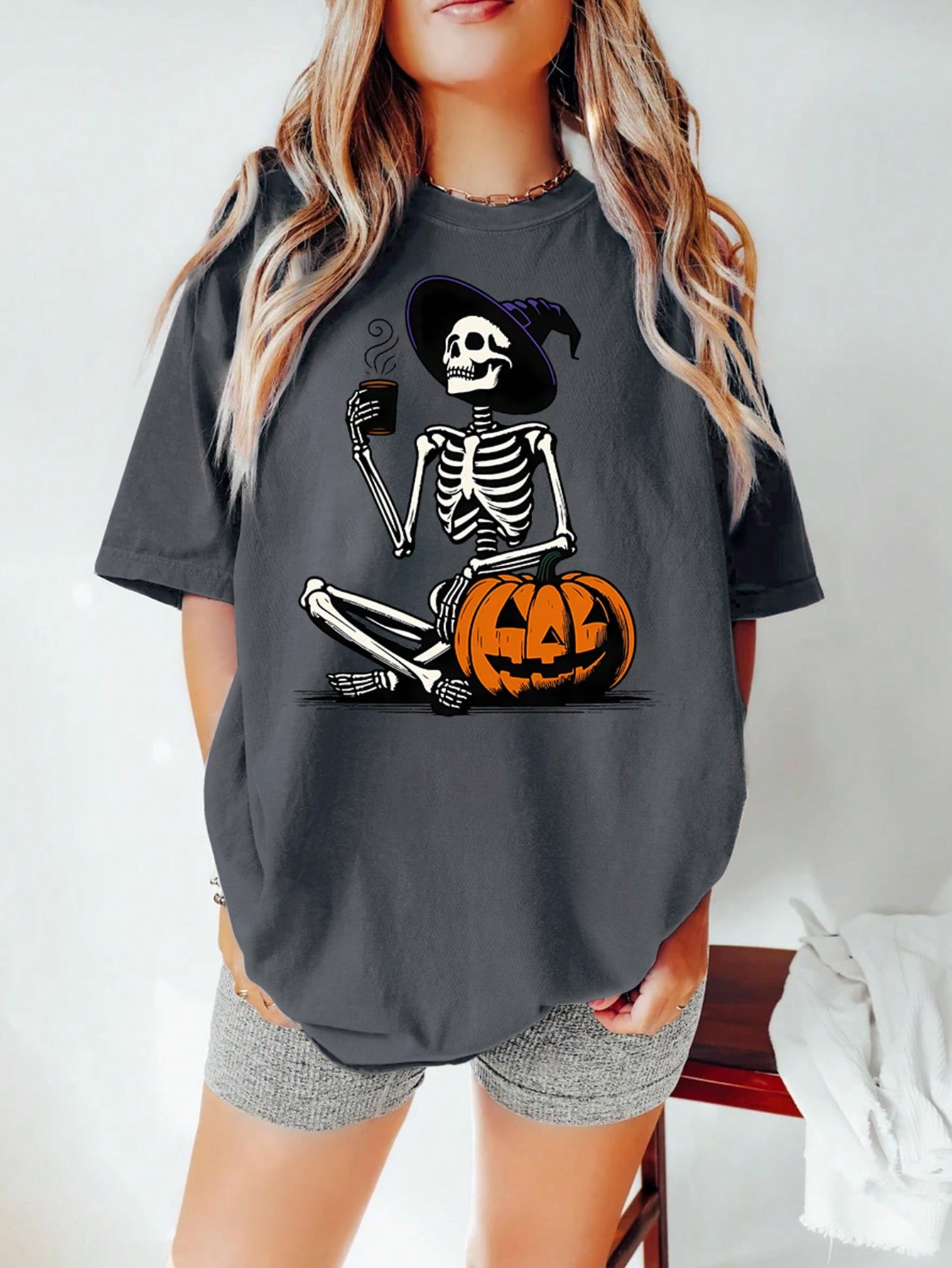 SHEIN EZwear Women's Casual Round Neck Short Sleeve Skull Print Simple T-Shirt | SHEIN USA | SHEIN