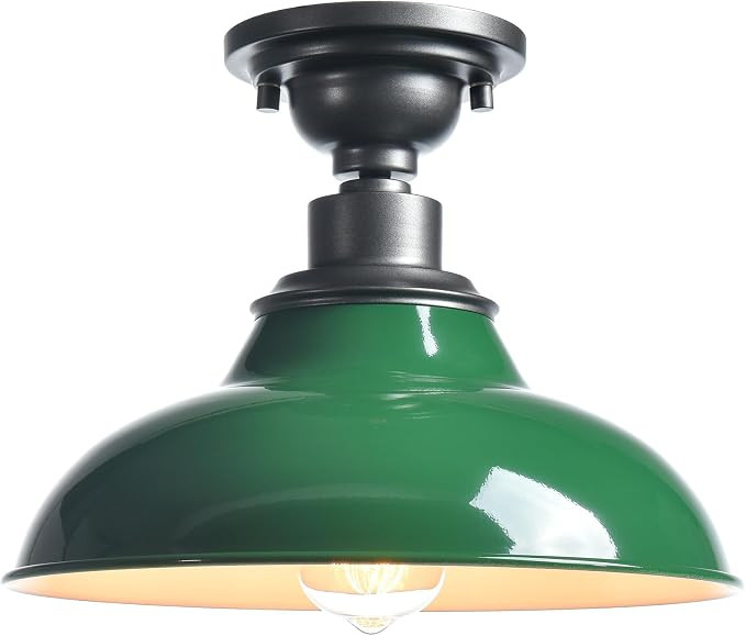 SAMTEEN 12-Inch Industrial Semi Flush Mount Ceiling Light Green Barn Light Ceiling Mount Farmhous... | Amazon (US)