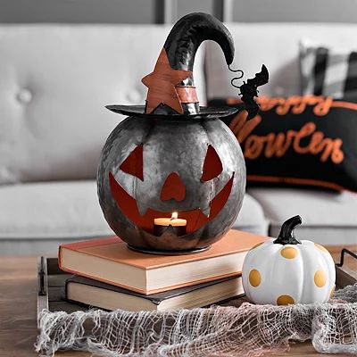 Metal Jack O' Lantern Candle Holder with Witch Hat | Kirkland's Home