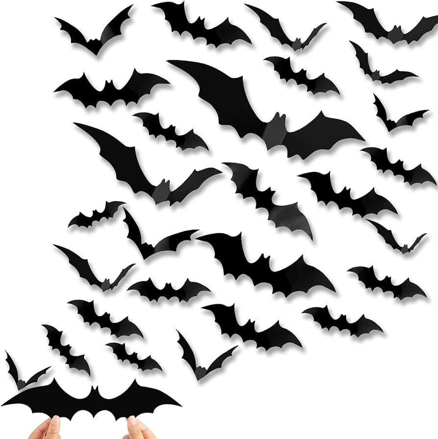 Bats Wall Decor Halloween Decorations,4 Size 122 Pcs 3D Bat Halloween Decorations Indoor, Spooky ... | Amazon (US)