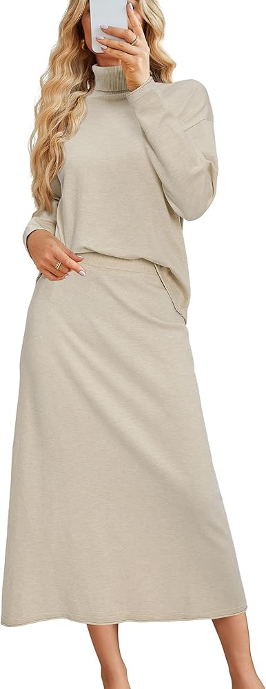 Arach&Cloz Womens 2 Piece Sweaters Sets Turtleneck Long Sleeve Tops Long Maxi Skirt Casual Fall F... | Amazon (US)
