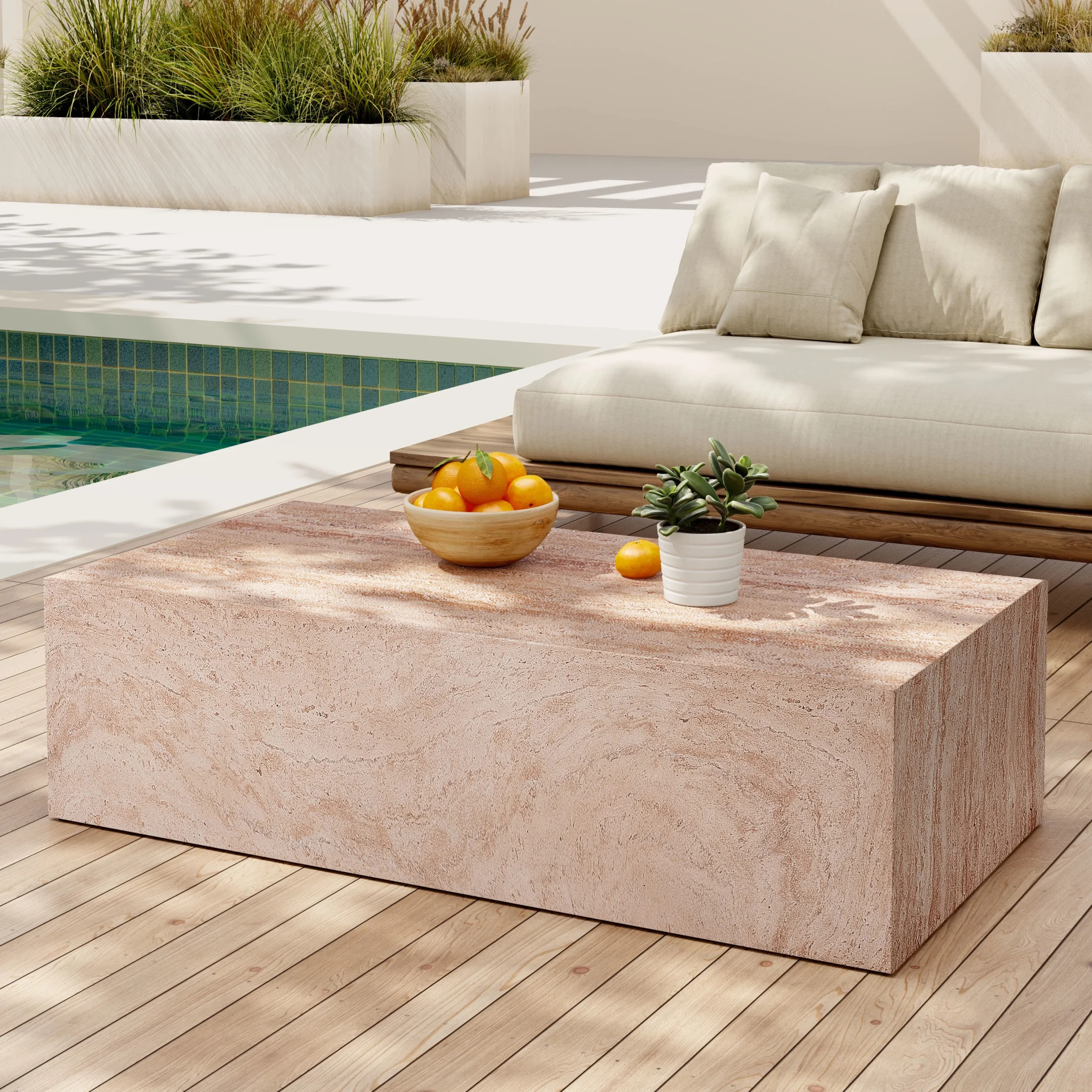 Christopher Knight Home 43.5" Rectangular MGO Coffee Table, Travertine-Look Indoor Outdoor Accent... | Walmart (US)