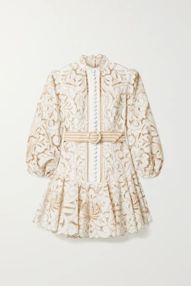 Zimmermann - Edie Belted Linen And Cotton-blend Guipure Lace Mini Dress - Ivory | NET-A-PORTER (US)