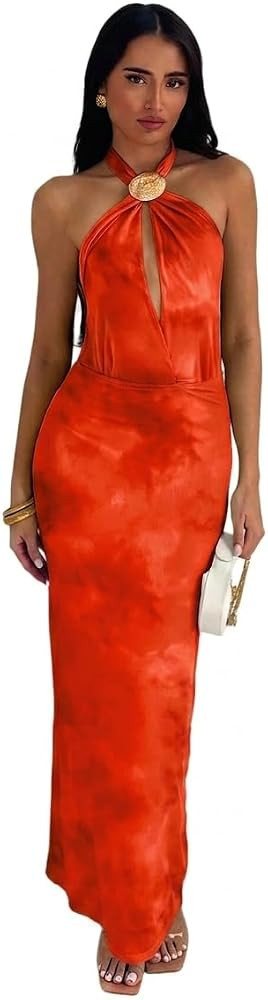 SISKIN Backless Beach Dress Deep V Neck Cut Out Seashell Decor Dresses Women Sexy Long Dress for ... | Amazon (US)