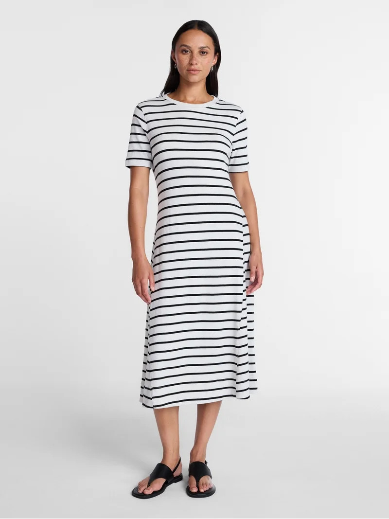 Time and Tru Women's and Women's Plus Seamed Cotton Midi Dress, Sizes XS-4X | Walmart (US)