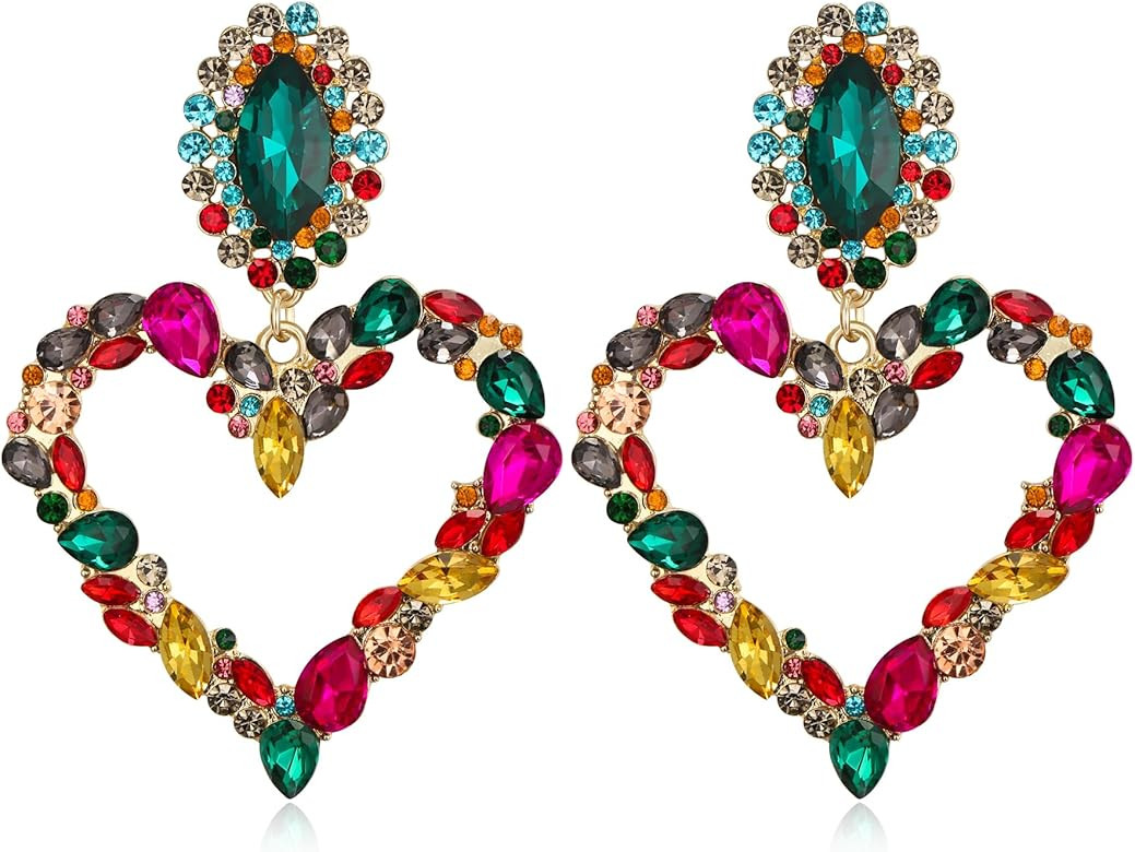 BriLove Stunning Gorgeous Large Heart Marquise Rhinestone Crystal Dangle Earrings for Women Girls... | Amazon (US)