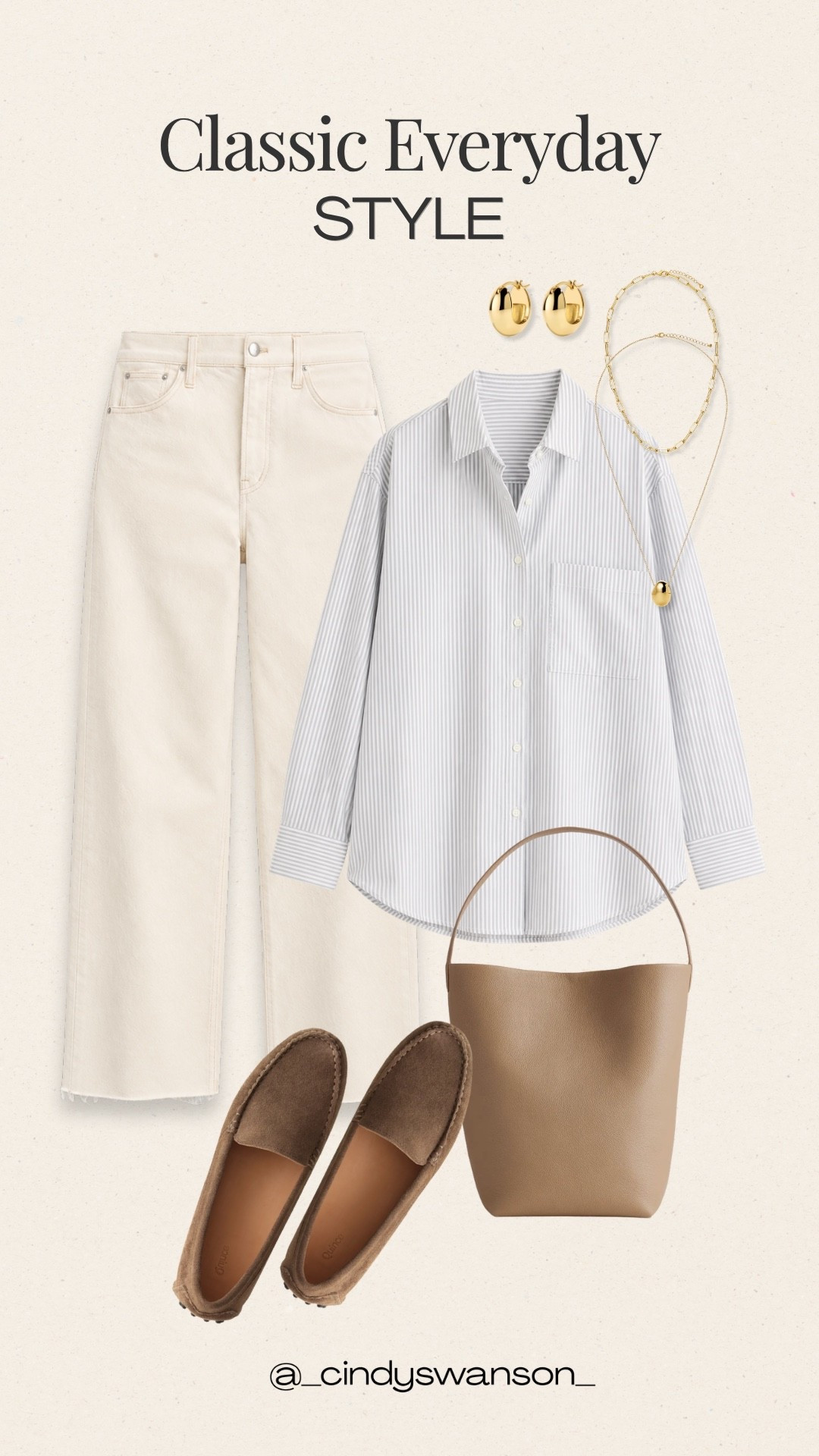A classic combination that never feels overdone: a blue-and-white striped button-down with ecru wide-leg jeans. Add brown suede loafers, a simple neutral tote, and gold jewelry for an easy polished look that can take you from errands to lunch and beyond.

💡 LTK MADE EASY
❤️ Heart = Support my posts!
🔖 Save = Get sale & restock alerts
📋 Lists = Keep favorites organized
📲 Share = Send lists and products to a friend. Hello, Christmas List!
💬 Comment = Ask me anything about what I’m wearing.:-)

#LTKootd #LTKOver40 #LTKWorkwear