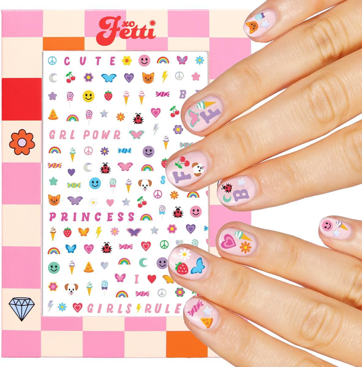 xo, Fetti Kids Nail Stickers - 816 Decals | Birthday Girl Party Favors, DIY Home Activity, Gift, Cute Nail Transfer, Groovy, Princess, Girl Power, Easter Basket | Amazon (US)