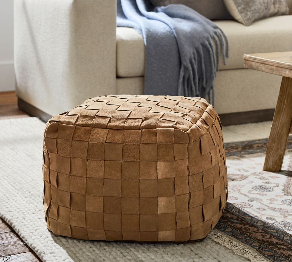 Faux Suede Basketweave Pouf | Pottery Barn (US)