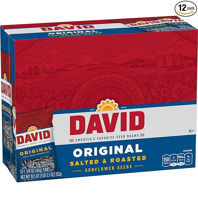 DAVID SEEDS Roasted and Salted Original Sunflower Seeds, Keto Friendly, 1.625 Oz, 12 Pack | Amazon (US)
