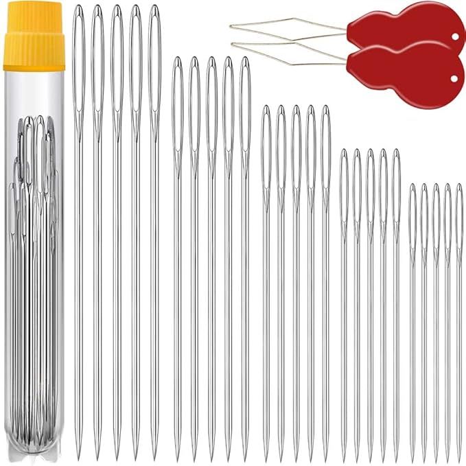 25/50 PCS Premium Large Eye Large gage Needles for Hand Sewing with 2 Needle Threaders, Assorted ... | Amazon (US)