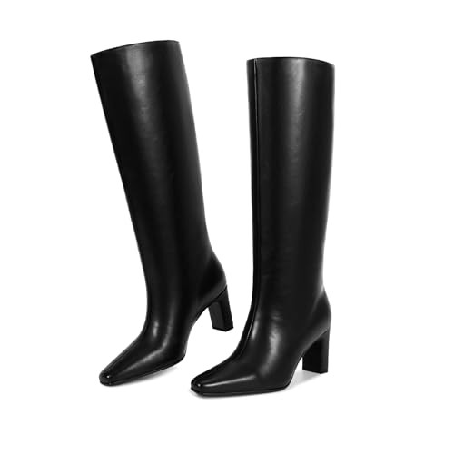 wetkiss Black Knee High Boots For Women Knee High Black Boots For Women Tall Boot Low Heel Long Boots Wide Calf Boots Black heel boots Black Knee boots Chunky Heel | Amazon (US)