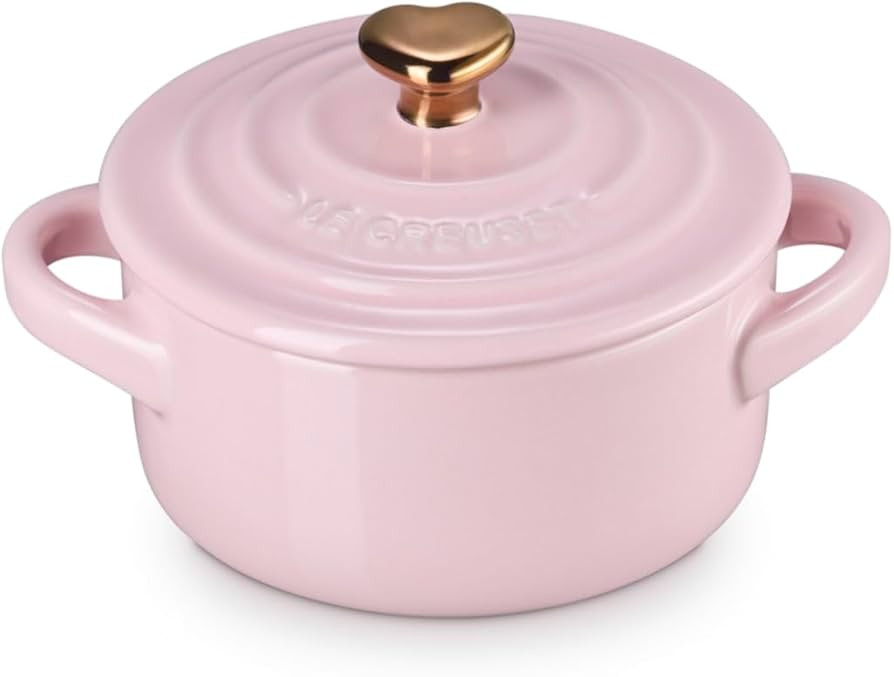 Le Creuset Stoneware Mini Round Cocotte, 8oz., Chiffon Pink with Gold Heart Knob | Amazon (US)