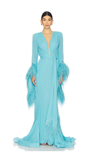 Geisha V Neck Gown in Teal | Revolve Clothing (Global)
