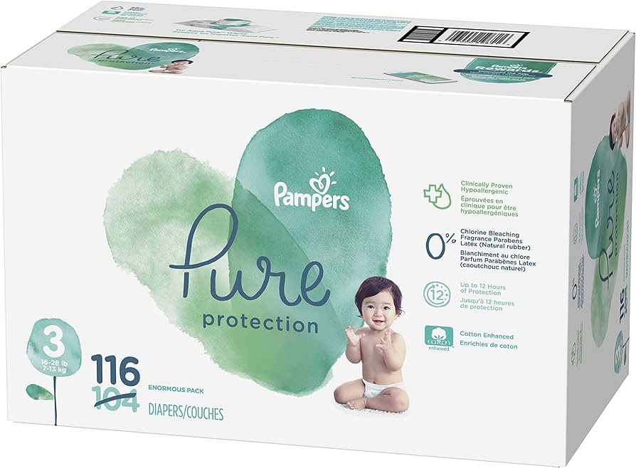 Diapers Size 3, 116 Count - Pampers Pure Protection Disposable Baby Diapers, Hypoallergenic and U... | Amazon (US)