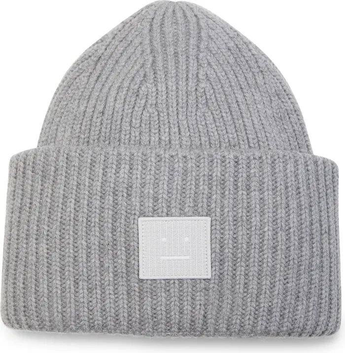 Pansy Face Patch Rib Wool Beanie | Nordstrom