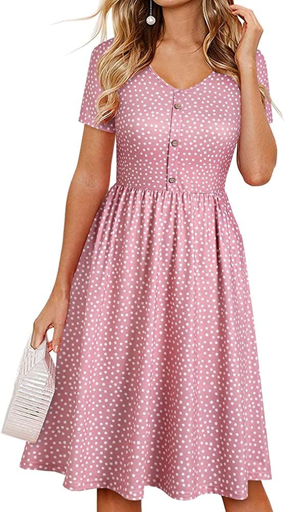 YATHON Summer Dresses for Women with Sleeves Cotton V Neck Button Down A Line Casual Dress Pocket... | Amazon (US)