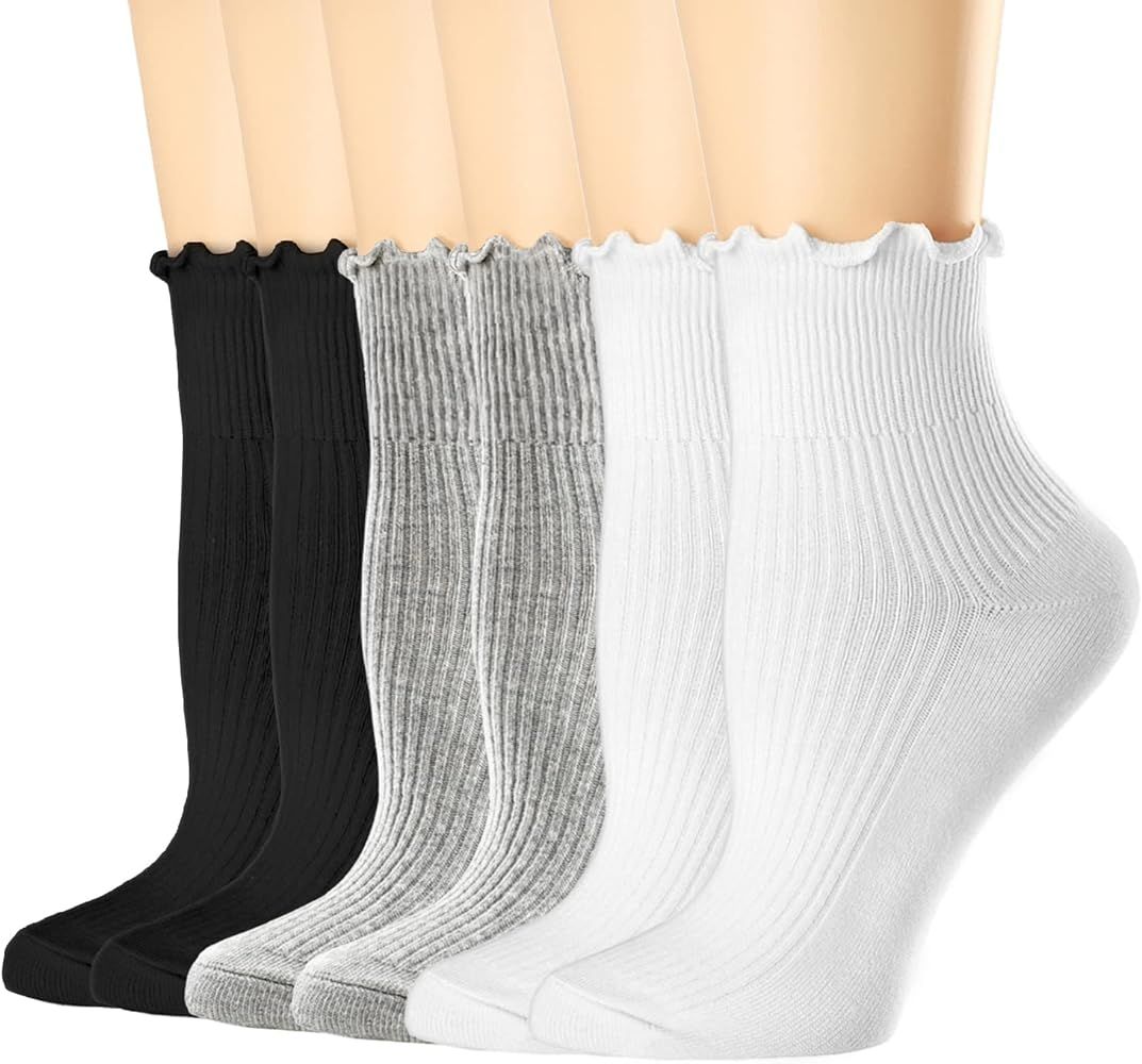 Mcool Mary Womens Socks, Ruffle Turn-Cuff Casual Ankle Socks Breathable Cool Knit Cotton Lettuce ... | Amazon (US)