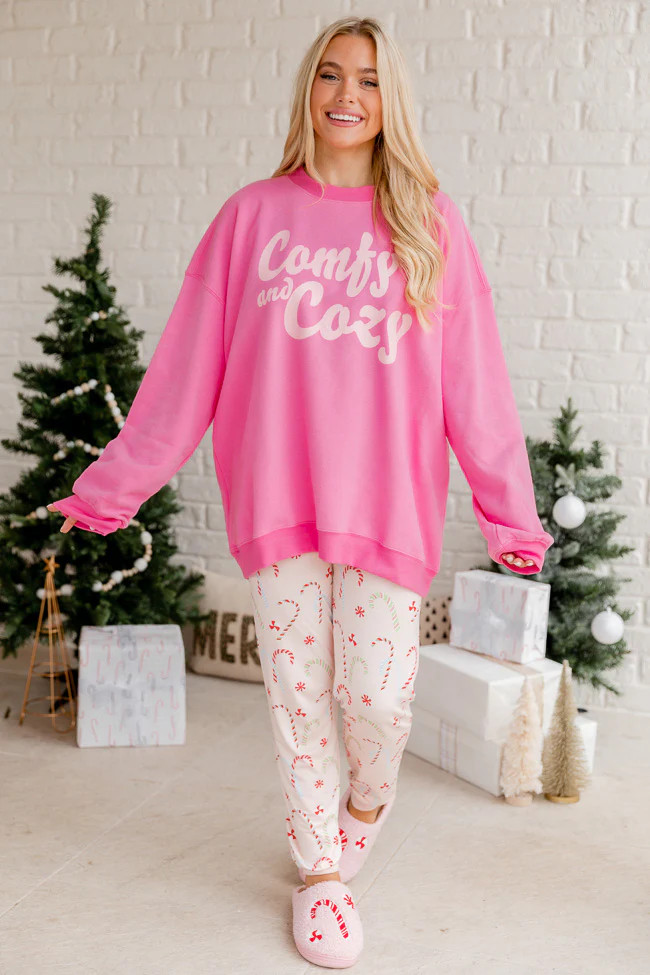 Comfy and Cozy Pink Oversized Graphic Sweatshirt | Pink Lily