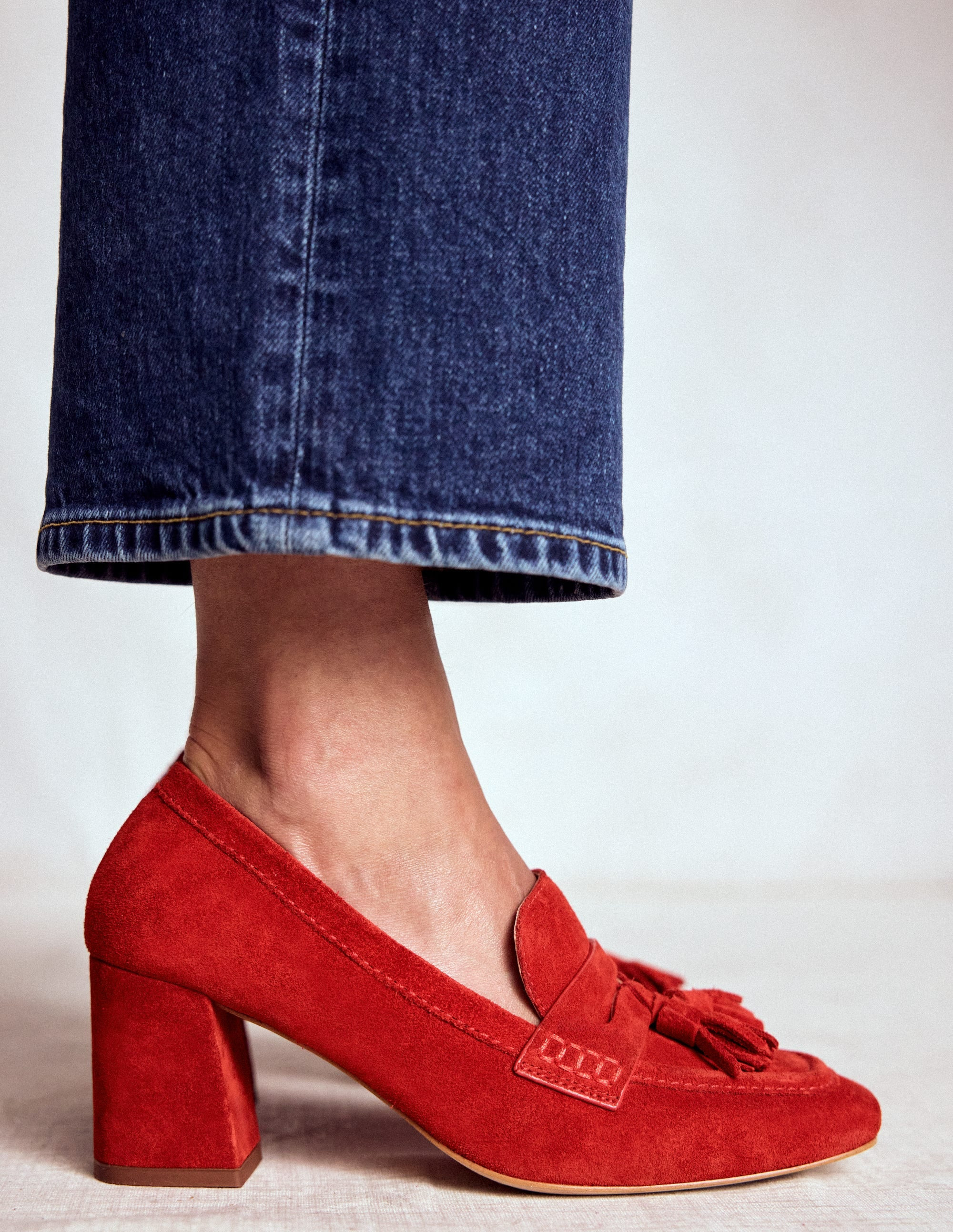 Sol Block Heeled Penny Loafers-Red | Boden (US)