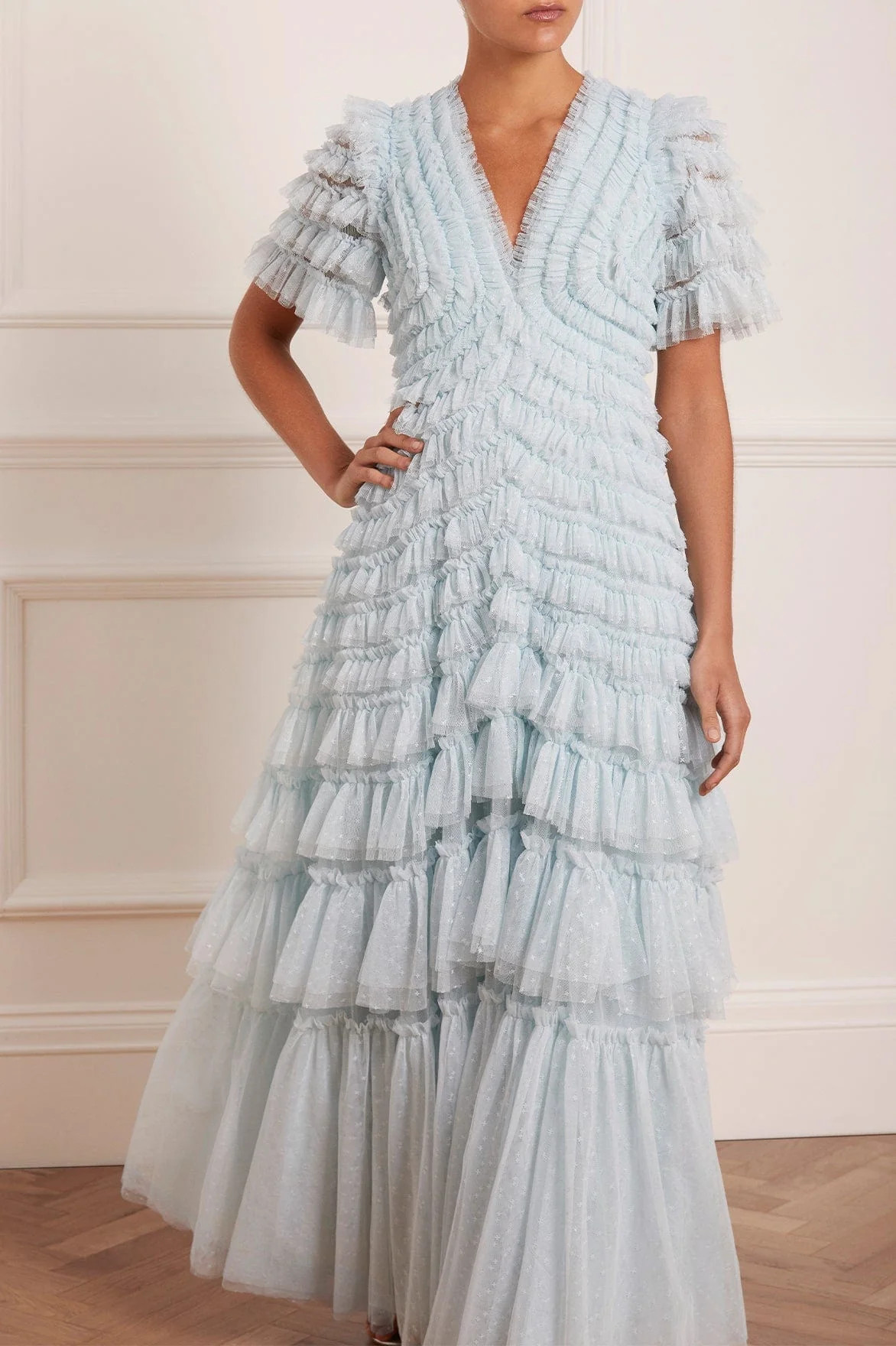 Willow Ruffle V-Neck Gown | Needle & Thread