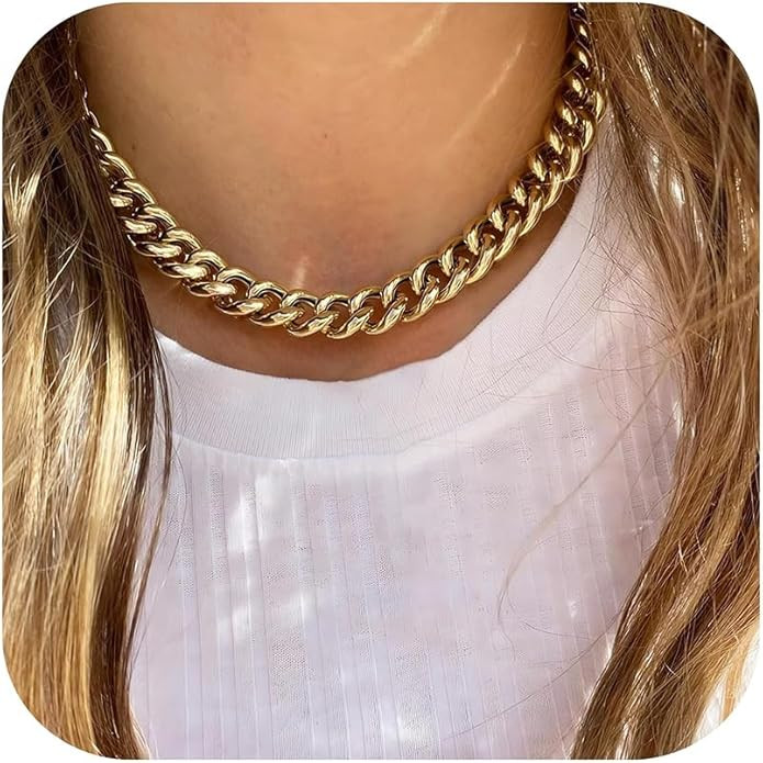 NOKMIT Chunky Cuban Link Curb Chain Necklace for Women Men Dainty 18K Gold Silver Tone Choker Thi... | Amazon (US)