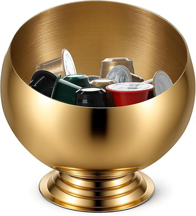 Coffee Pod Holder Bowl, Coffee Capsule Sugar Container Gold Stainless Steel Candy Dish Fruit Jar ... | Amazon (US)