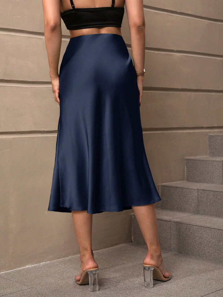 SHEIN LUNE Ladies' Solid Color Mid-Length Skirt | SHEIN