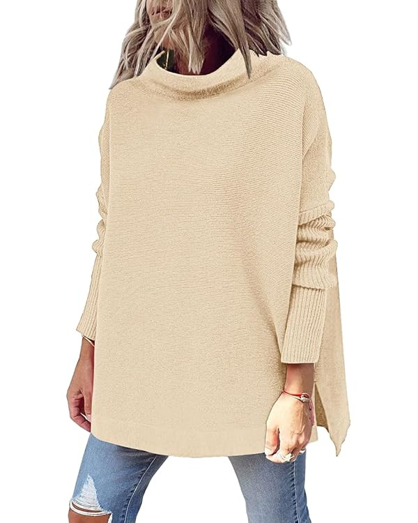 LILLUSORY Women's Mock Turtleneck Sweaters Oversized Long Sleeve Casual Knit Pullover 2025 Tunic ... | Amazon (US)