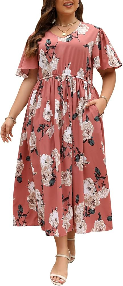 Nemidor Womens Plus Size Boho Floral Print Casual Flared Maxi Dress with Pocket NEM420 | Amazon (US)