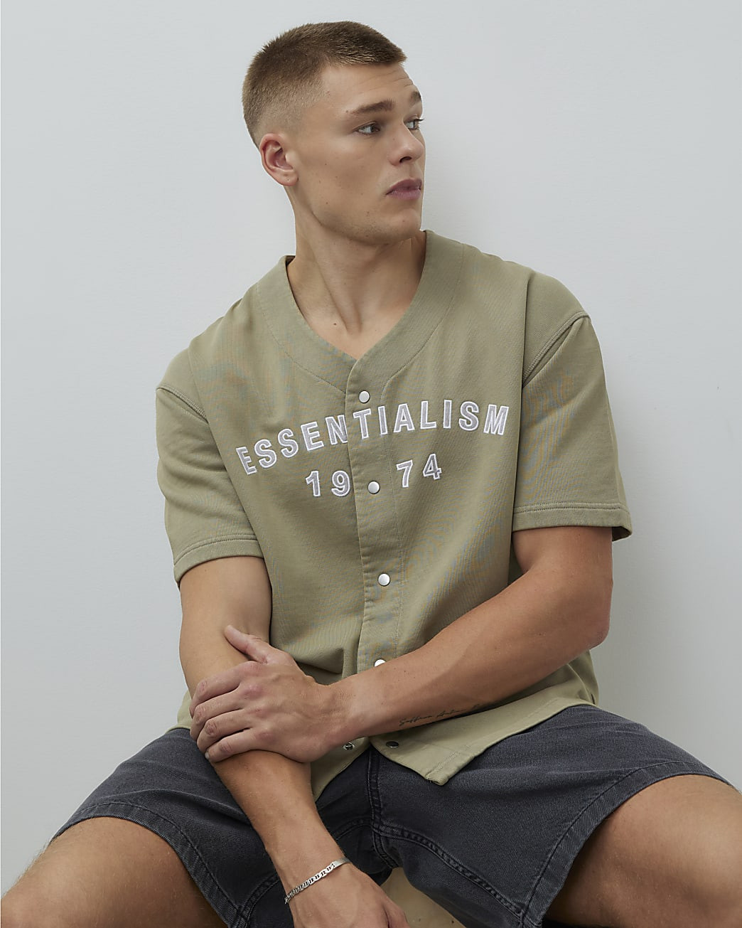 Khaki Regular Fit Essentialism Baseball Shirt | River Island UK & IE