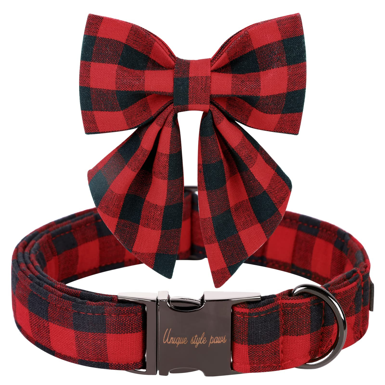 Unique style paws Christmas Dog Collar with Bow Tie Classic Red Plaid Puppy Collar for Small Medi... | Amazon (US)