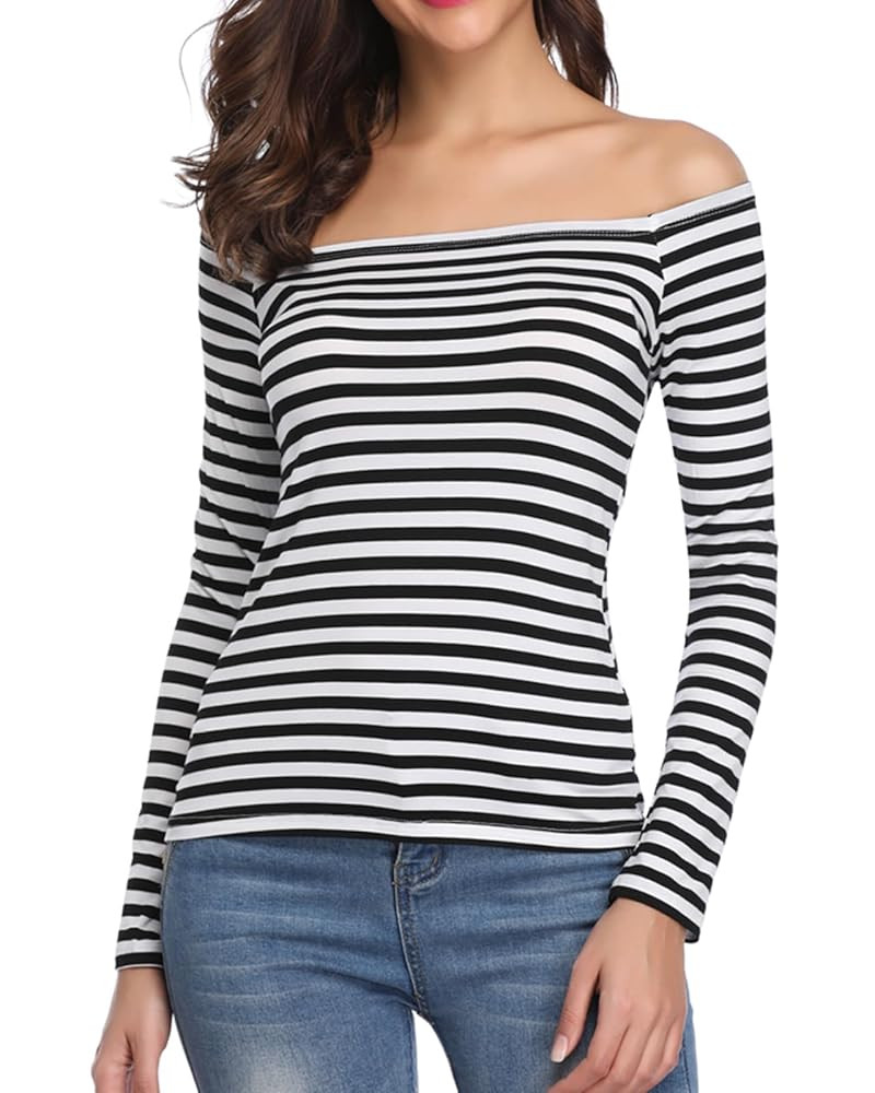 Fuinloth Women's Off Shoulder Tops, One Shoulder Shirts, Long Sleeves Sexy Slim Fit Tees | Amazon (US)