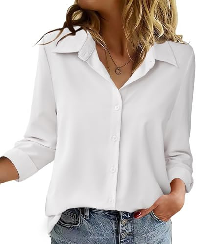 Zeagoo Women's Clothing Long Sleeve Work Blouse Dressy Casual White Button Up Shirt Spring Tops Office Wear Business Clothes | Amazon (US)