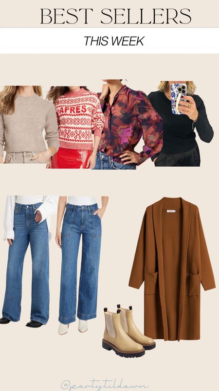 This weeks Bestsellers!
Target sweaters, Long sleeve tee, wide leg jeans, target jeans, amazon long cardigan, Chelsea boots

#LTKstyletip #LTKover40 #LTKSeasonal